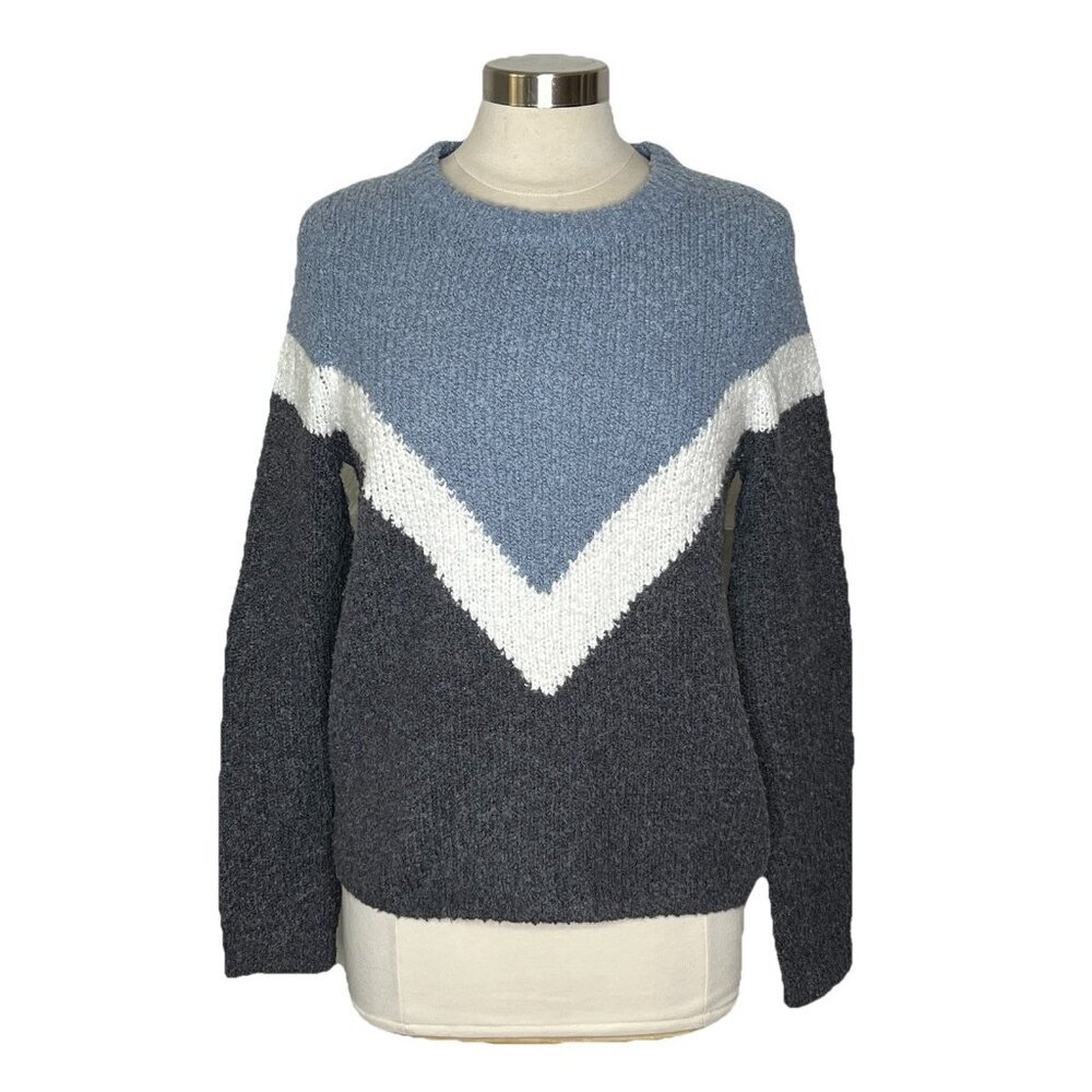 Faherty Sweater S Womens Carrigan Varsity Colorblock Blue Gray Wool Blend